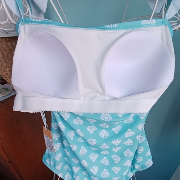 NWT Kona Sol by Target Aqua & White Shell Print 1 Piece Swimsuit - Women's Sz M - Picture 4 of 8
